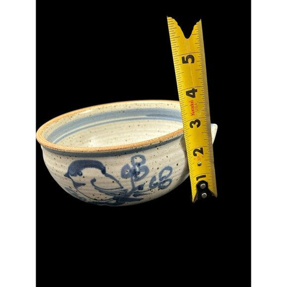 Salt Glaze Speckled Blue Bird Pottery Bowl Handled 6" Signed Handmade Turned - Picture 8 of 9